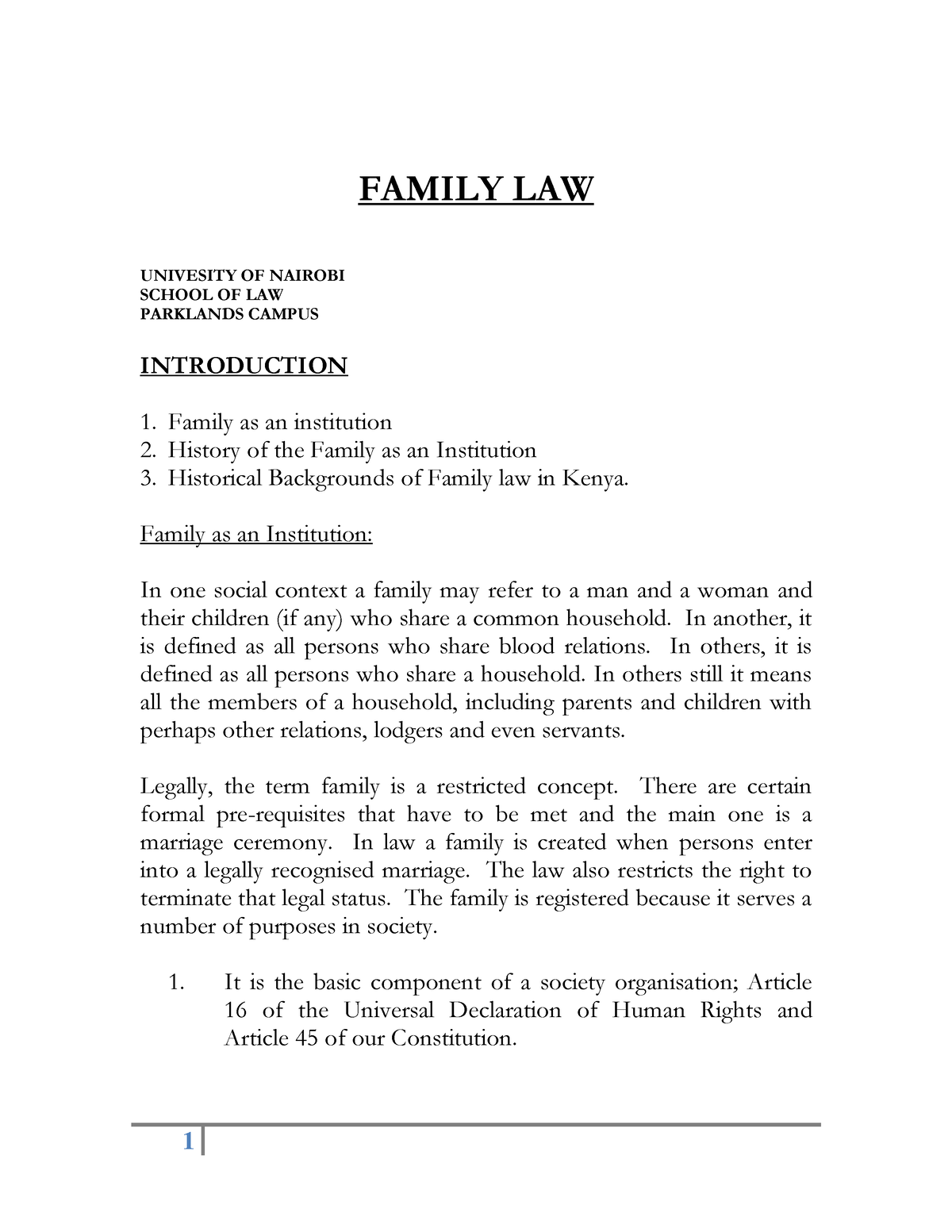 Family Law Notes PDF FAMILY LAW UNIVESITY OF NAIROBI SCHOOL OF LAW