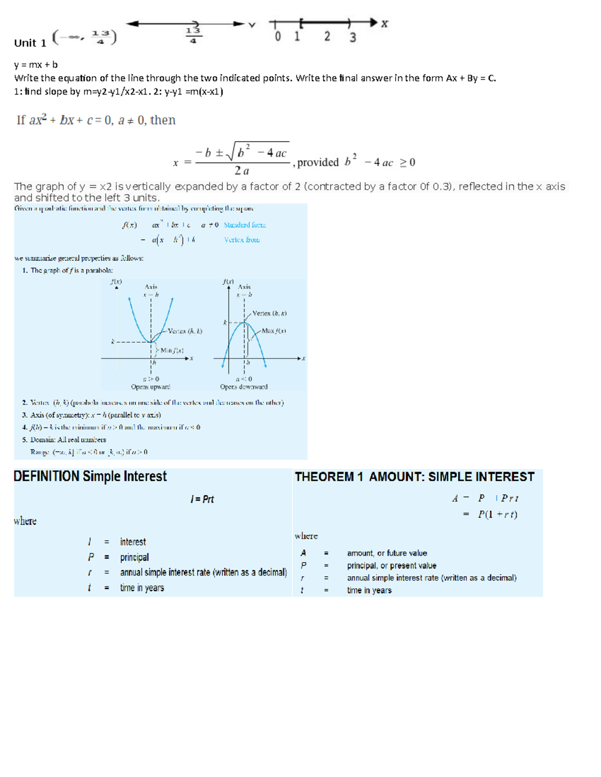 Math - Summary Finite Mathematics - Unit 1 y mx b Write the equation of ...