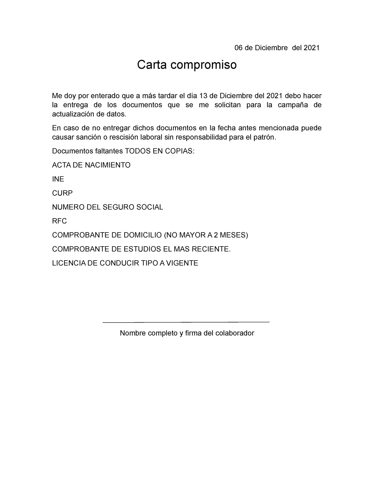 Carta De Compromiso 2 Mmm 06 De Diciembre Del 2021 Carta Compromiso Me Doy Por Enterado Que 6109