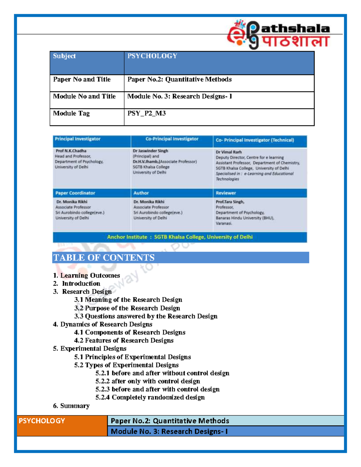 3 - Research Designs- I - PSYCHOLOGY Paper No: Quantitative Methods ...