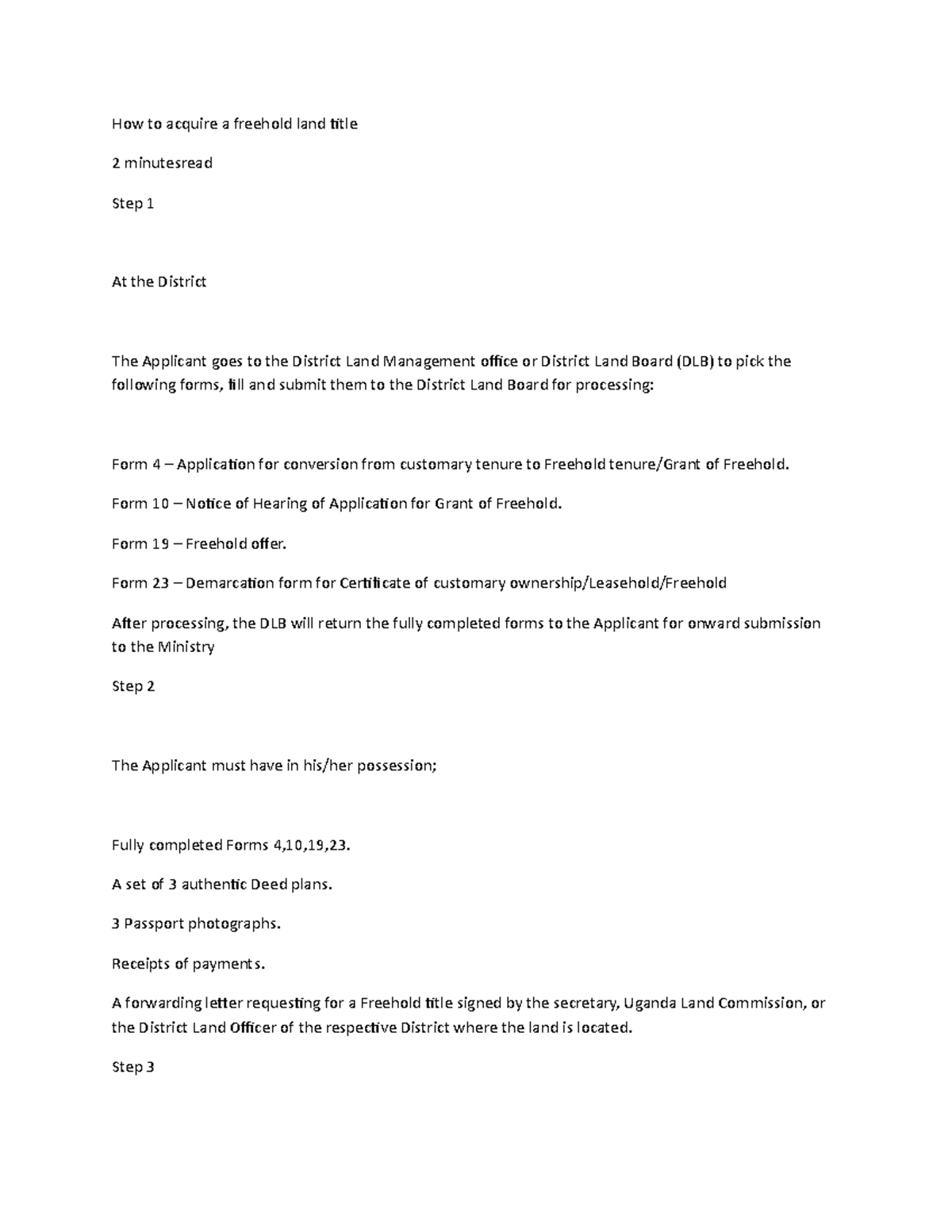 How To Acquire A Freehold Land Title - Form 10 – Notice Of Hearing Of 