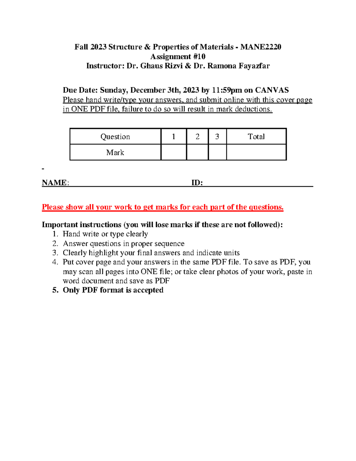 Assignment 10 - Fall 202 3 Structure & Properties of Materials - MANE ...