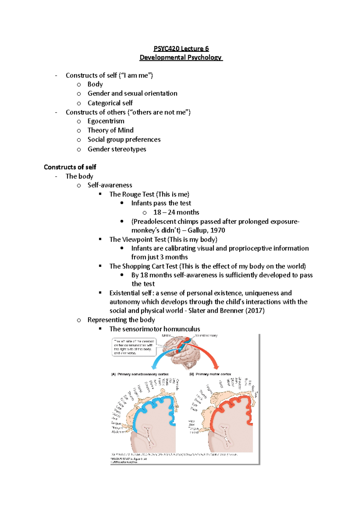 PSYC420 Lecture 6 Notes(DP) - PSYC420 Lecture 6 Developmental ...