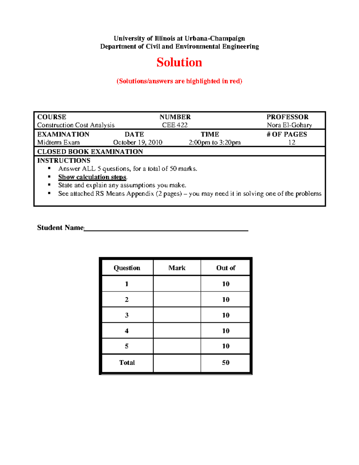 422 Midterm 1 solutions Fall 2010 - University of Illinois at Urbana ...