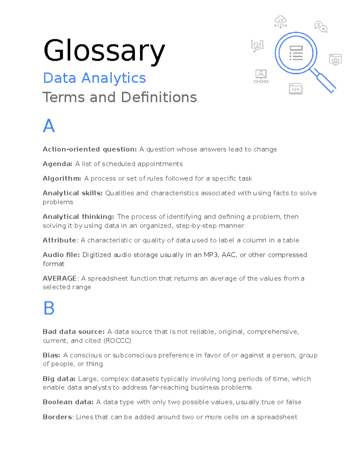 Glossary Notes For Week 11 First Term - Glossary Data Analytics Terms ...