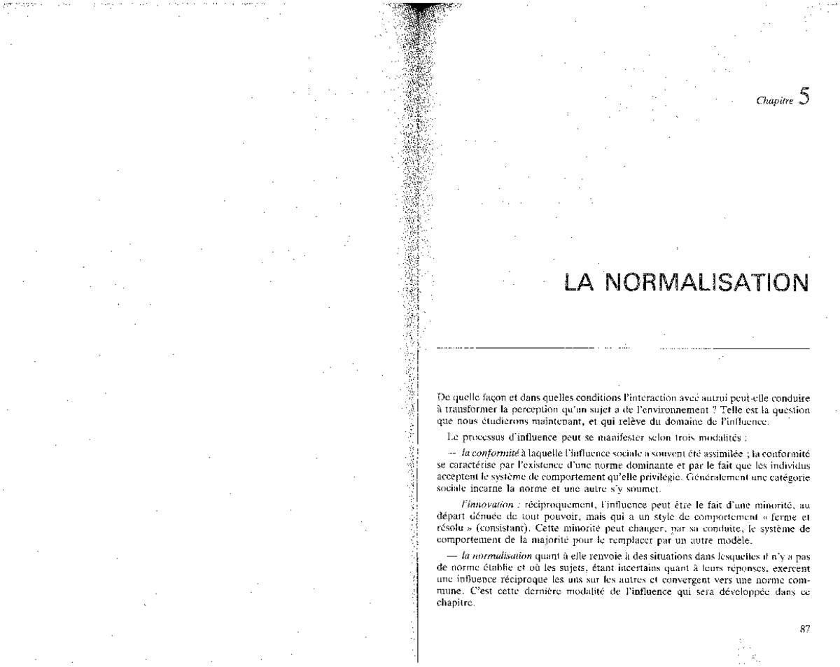 Psychologie Sociale Expérimentale Chapitre 5 la Normalisation ...