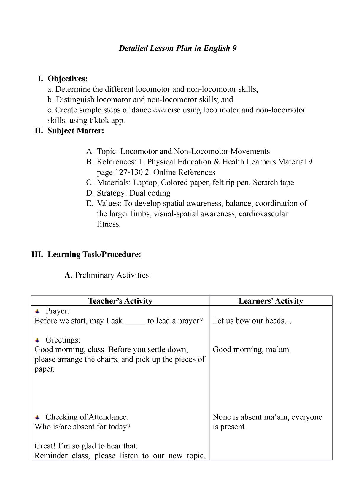 5th-LP-Mapeh P - lesson plan - Detailed Lesson Plan in English 9 I ...