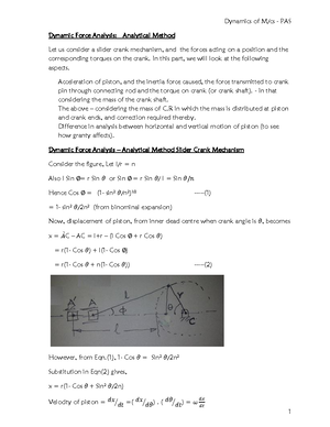 Dynamic OF Machine - PART - B Unit – I Force Analysis 1. A single ...