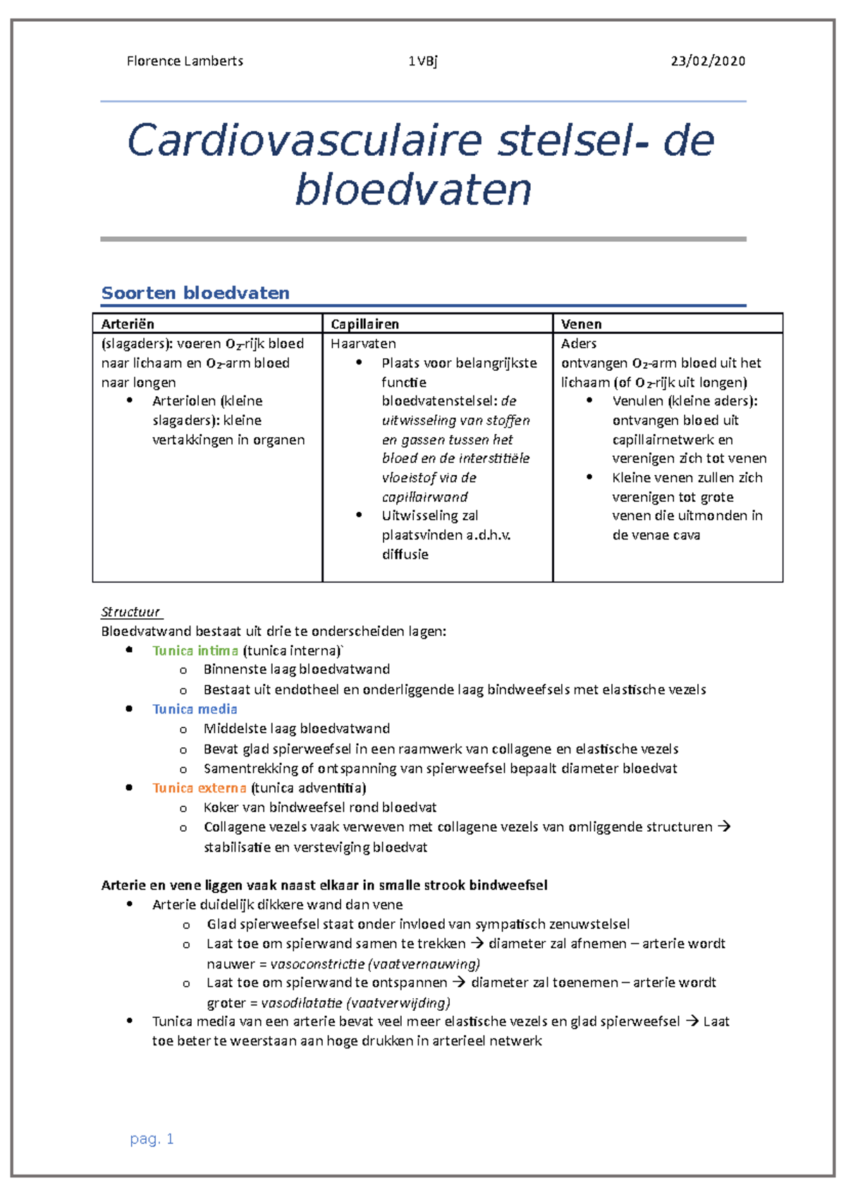 Anatomie Cardiovasculaire Stelsel Bloedvaten - Cardiovasculaire Stelsel ...