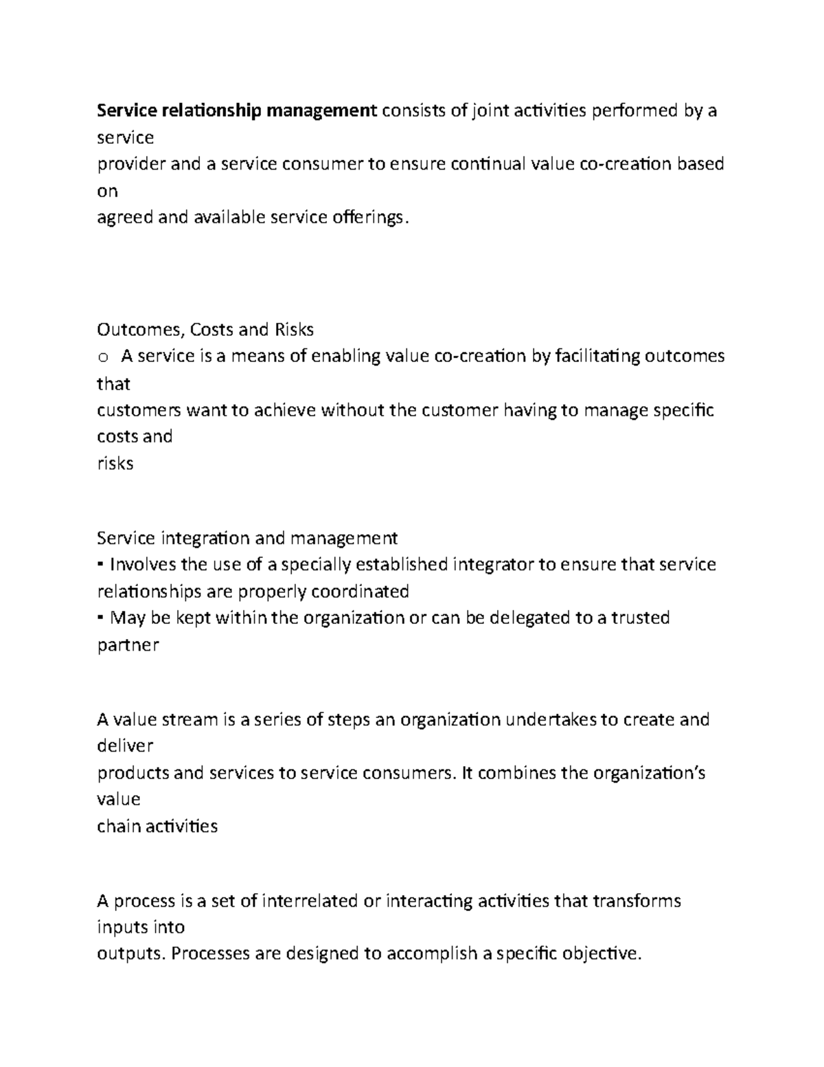 ITIL concise test notes - Service relationship management consists of ...