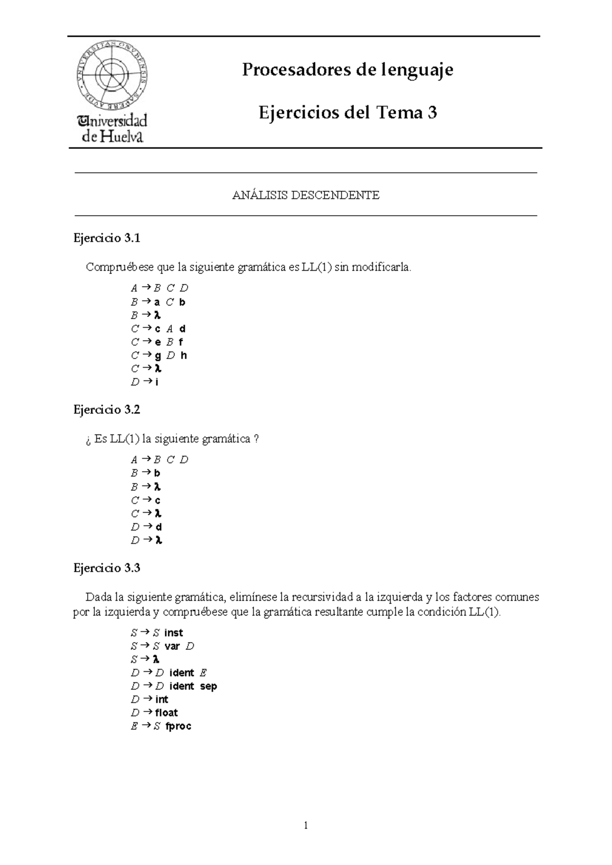 Tema 3 ejercicios - Procesadores de lenguaje Ejercicios del Tema 3 1 ...