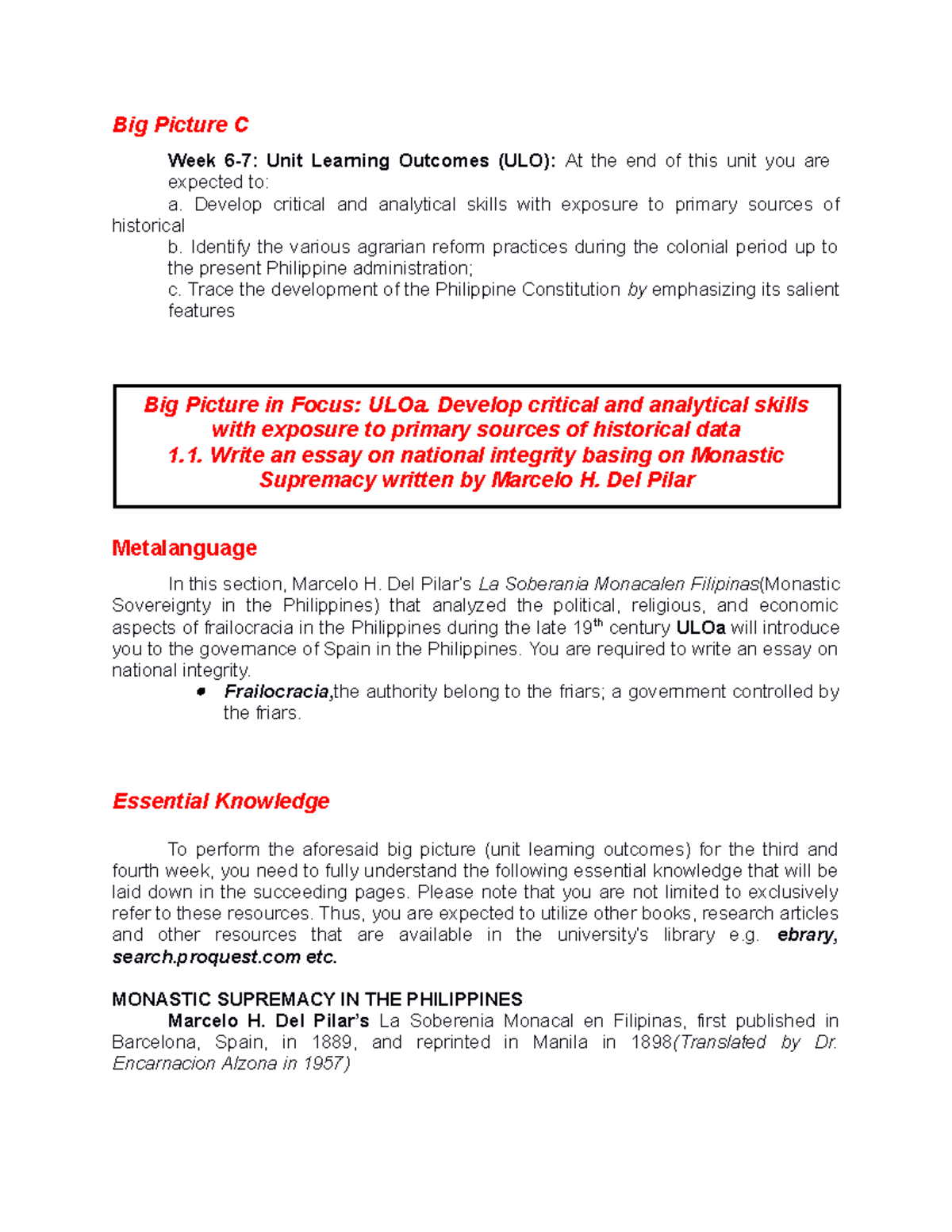 Big Picture C week 6 7 - notes - Big Picture C Week 6-7: Unit Learning ...