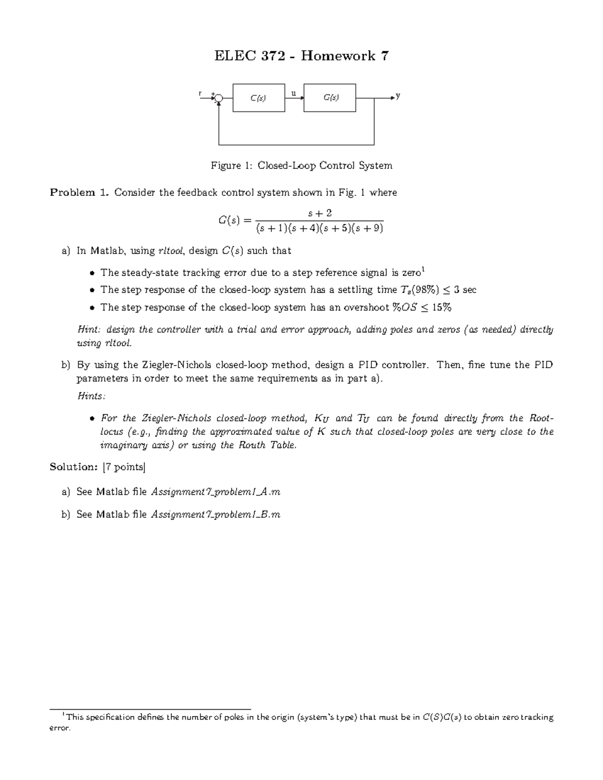 Homework 7-sol - Solution Of HW7 - ELEC 372 - Homework 7 R +- C(s) U G ...