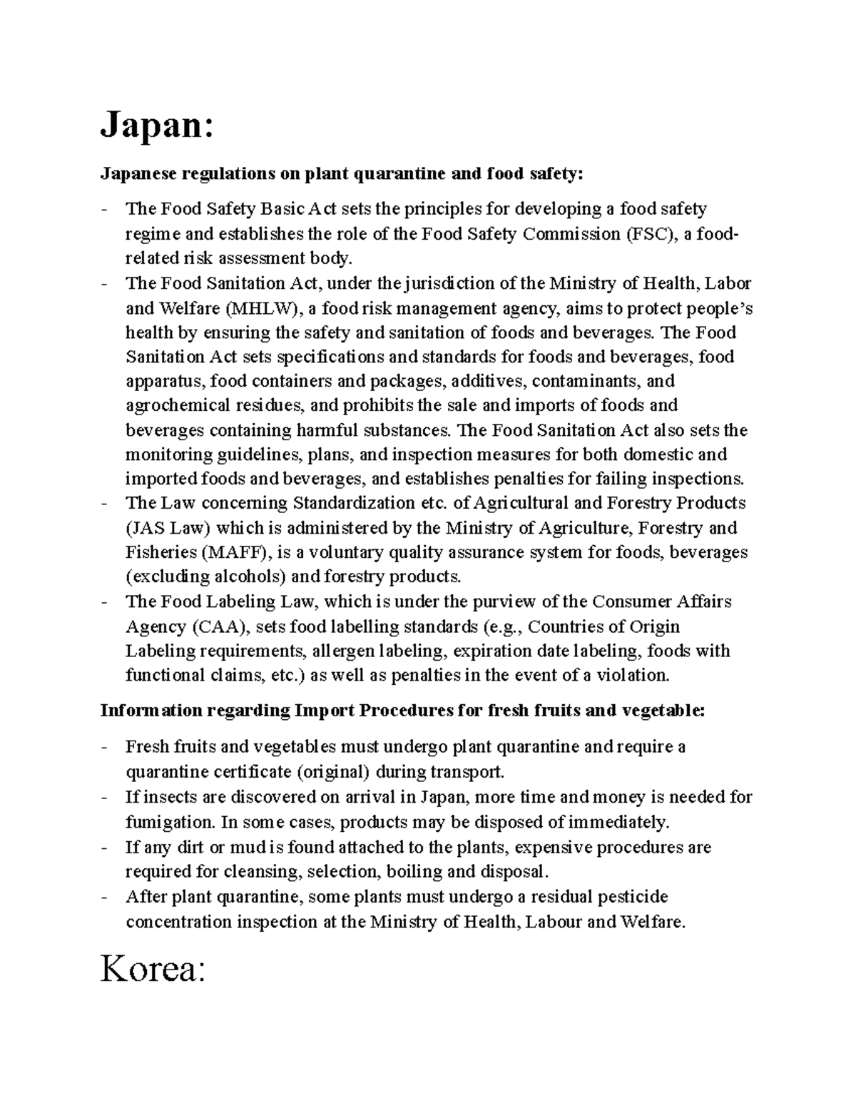 Regulations & Organizations Japan Japanese regulations on plant