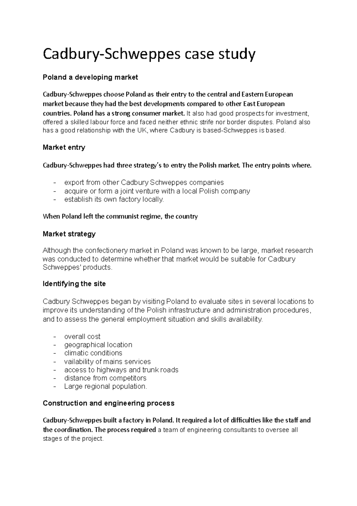 cadbury case study summary