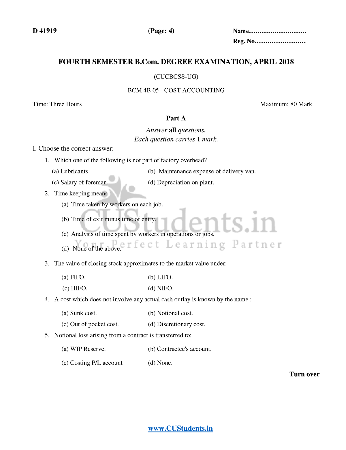 S4 CA 18 QPZ It’s question paper of cost accounting. It’s help for