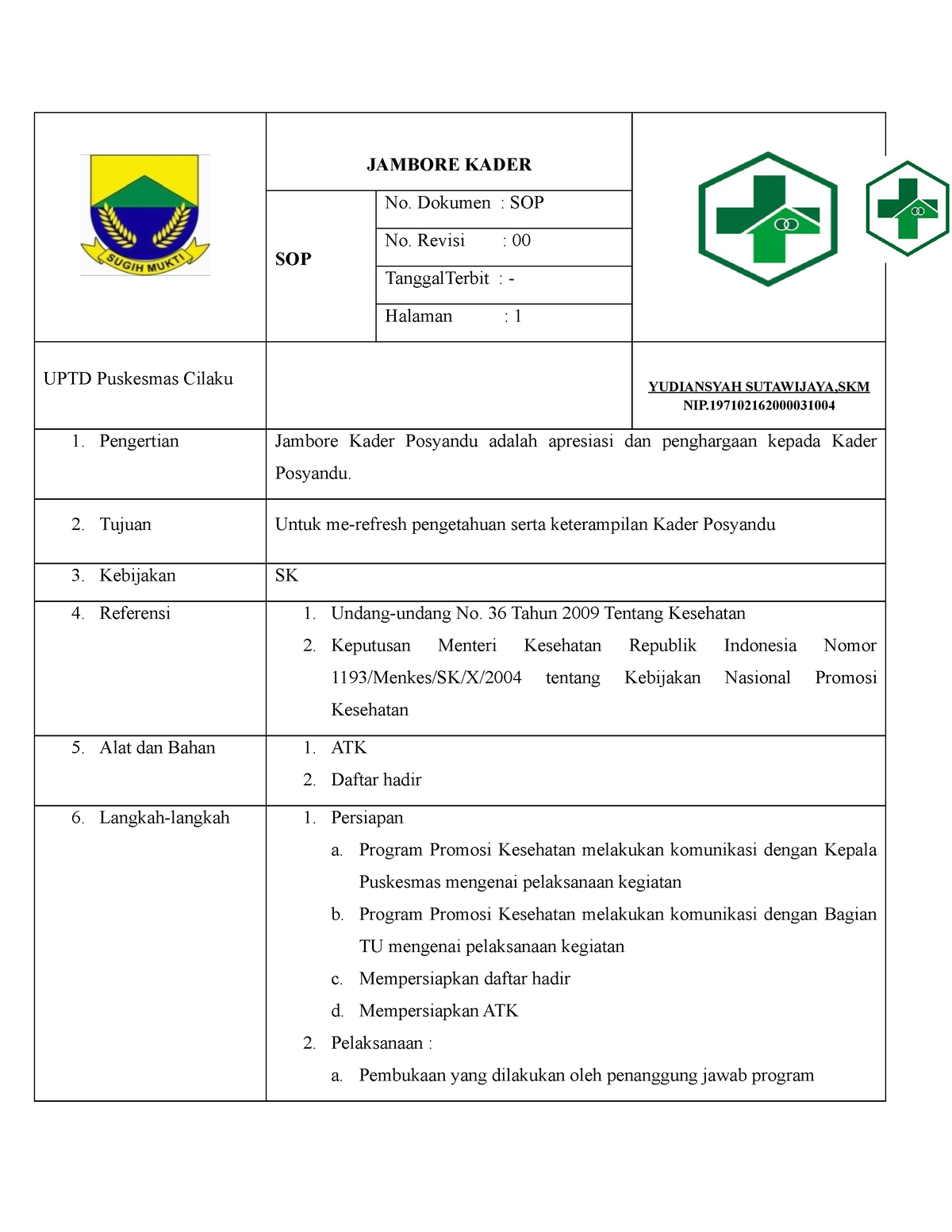 (2)SOP Jambore Kader - JAMBORE KADER SOP No. Dokumen : SOP No. Revisi ...