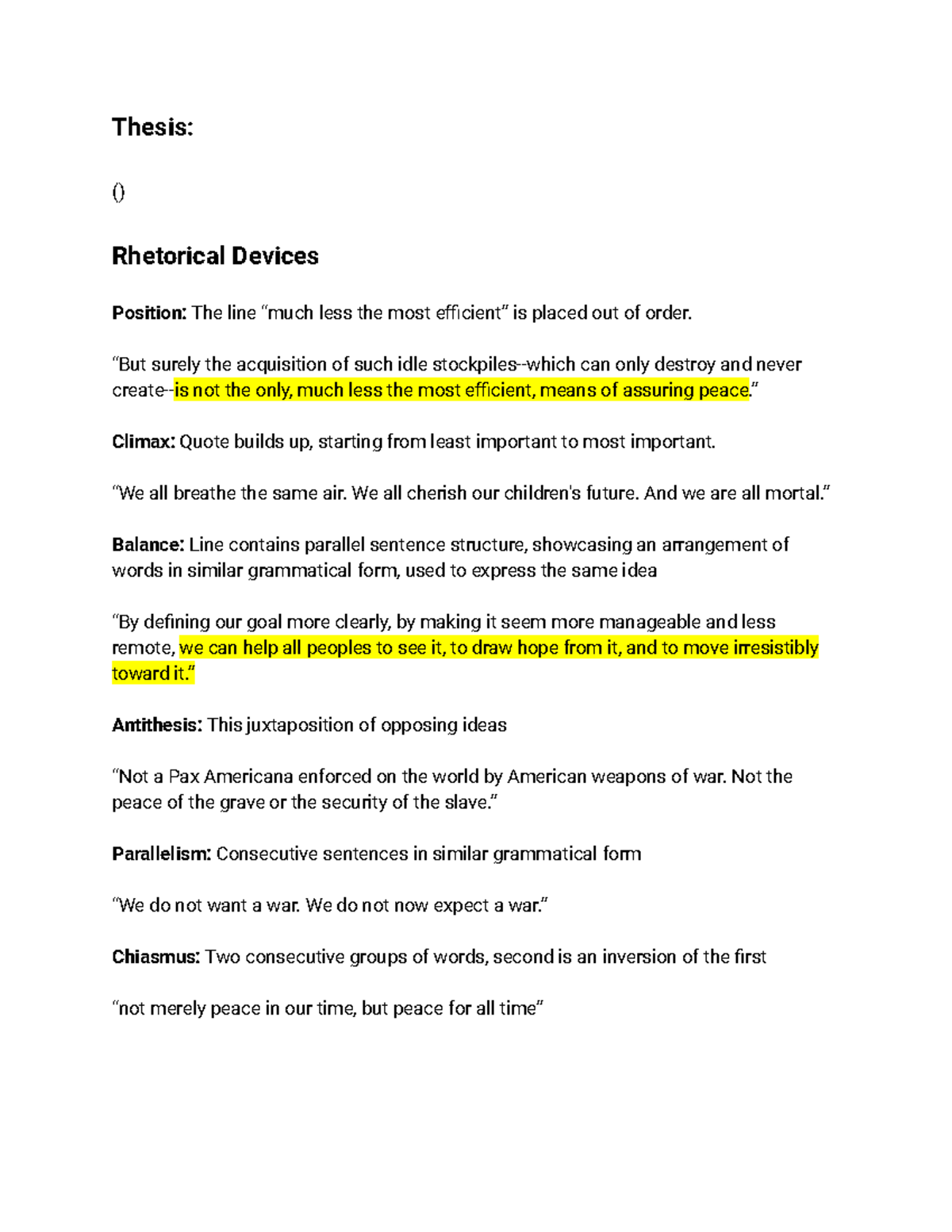 John F Kennedy Speech - Rhetorical Devices - Thesis: () Rhetorical ...