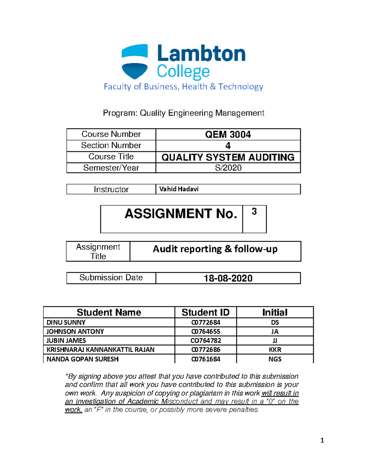 Case study 3 Audit reporting and Follow up - Faculty of Business ...