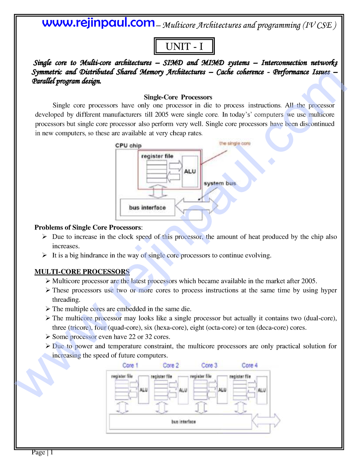 CS8083 Notes - Multicore Architecture - Multicore Architectures And ...