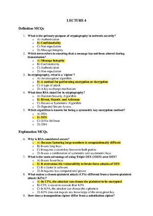 Lecture 7 - Contains questions on Secure Network Systems - LECTURE 7 ...