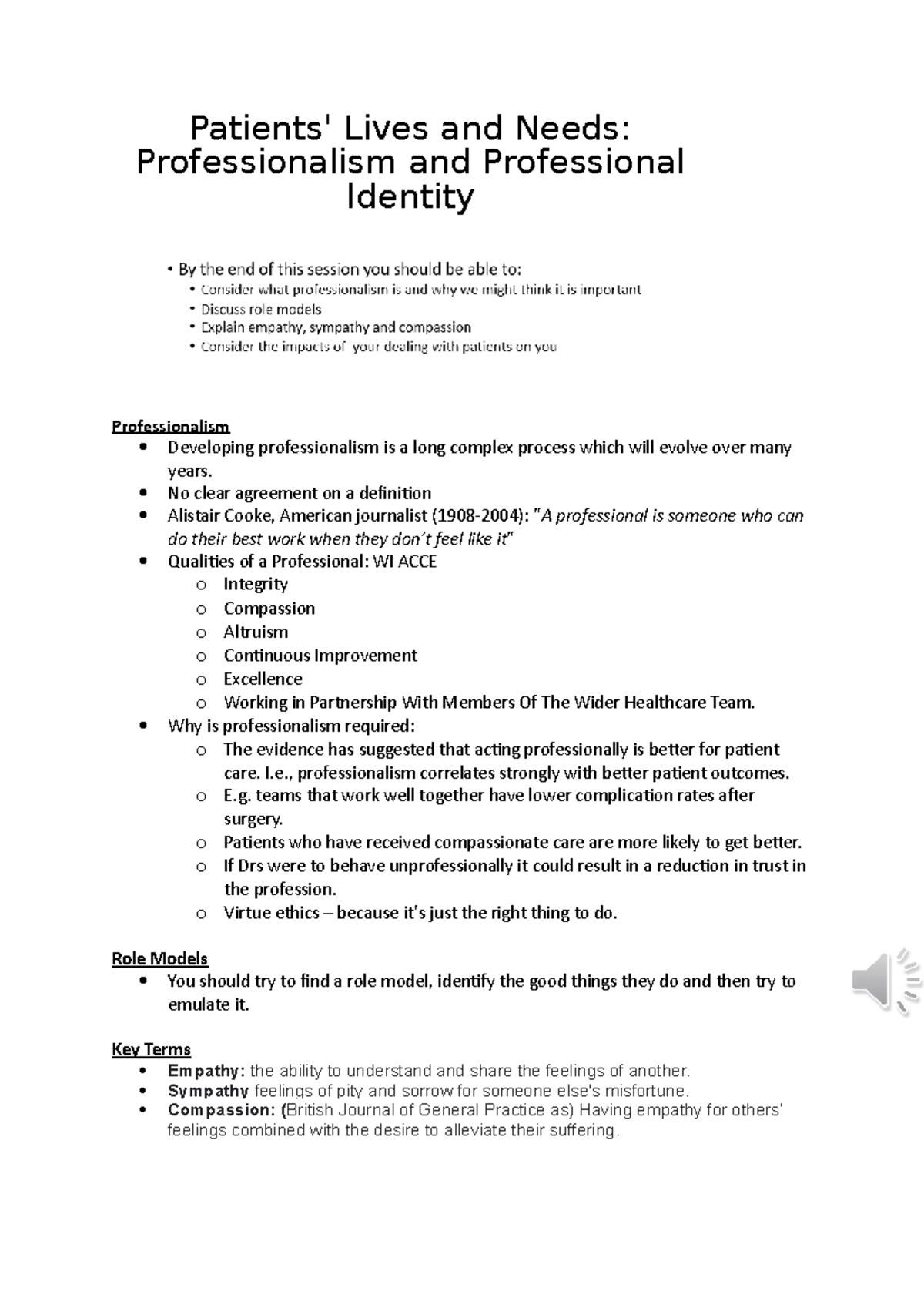 L03 Professionalism and Professional Identity Patients' Lives and