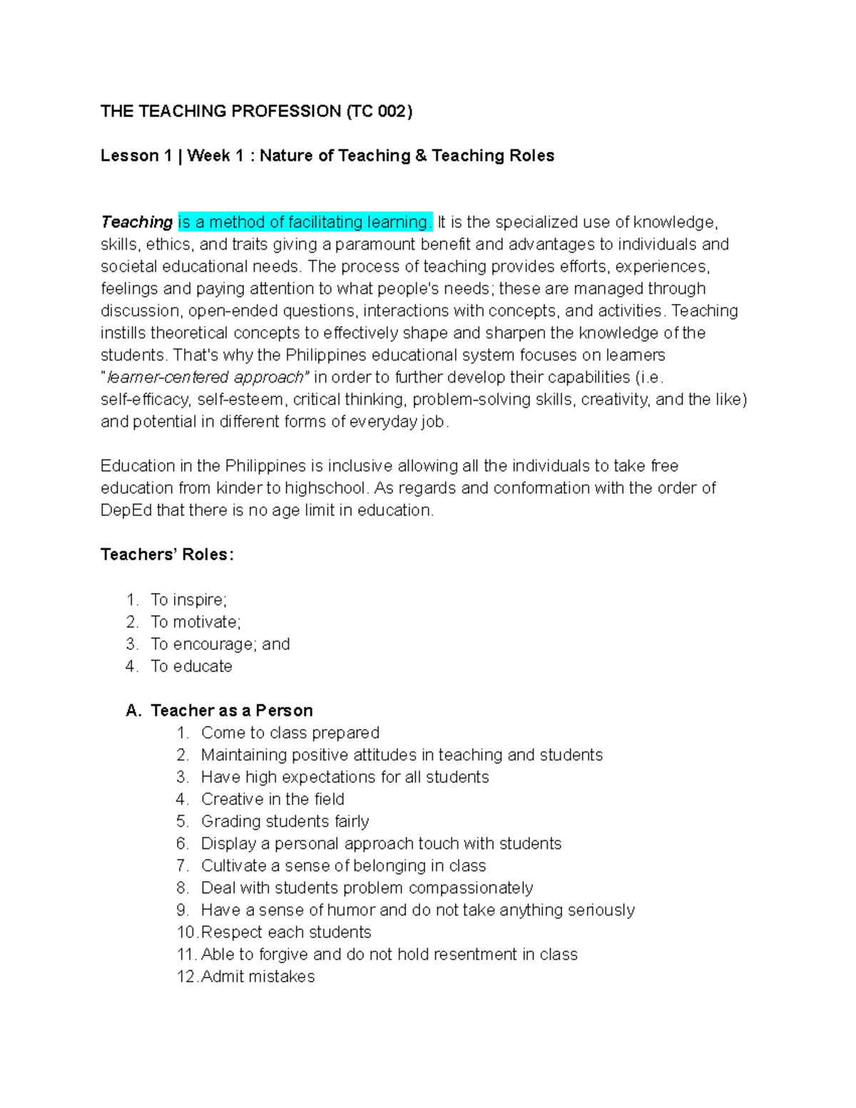 THE Teaching Profession TC 002 - THE TEACHING PROFESSION (TC 002 ...