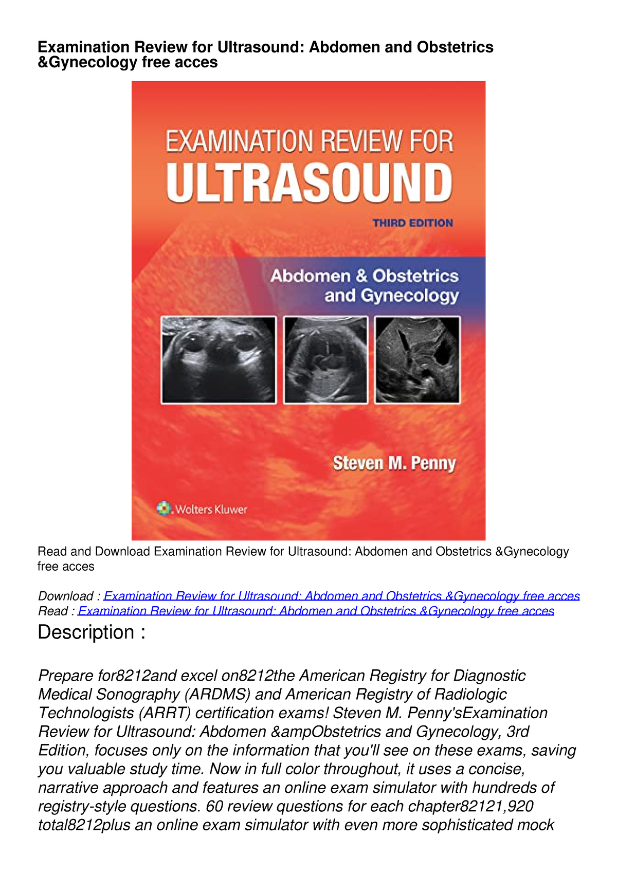 PDF READ Examination Review for Ultrasound: Abdomen and Obstetrics ...