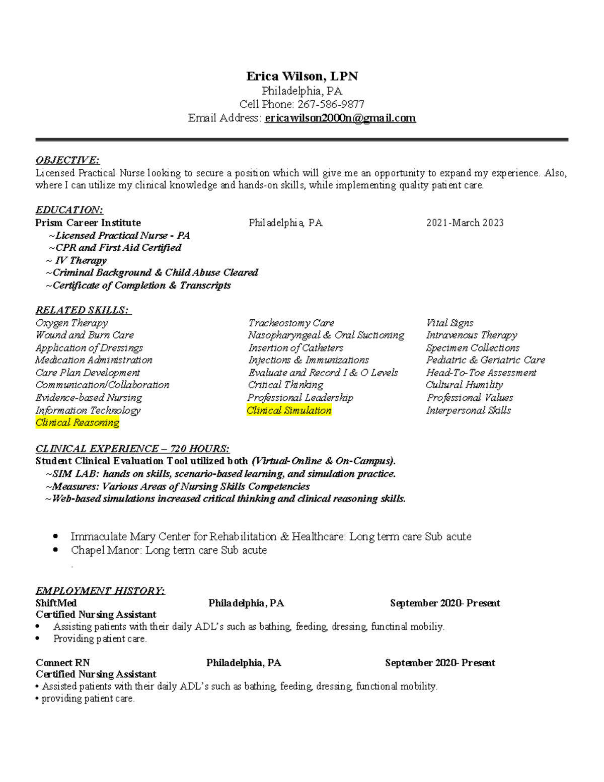 PN Resume Format Chronological Format 2022 blank (003) (Latisha Hayes ...