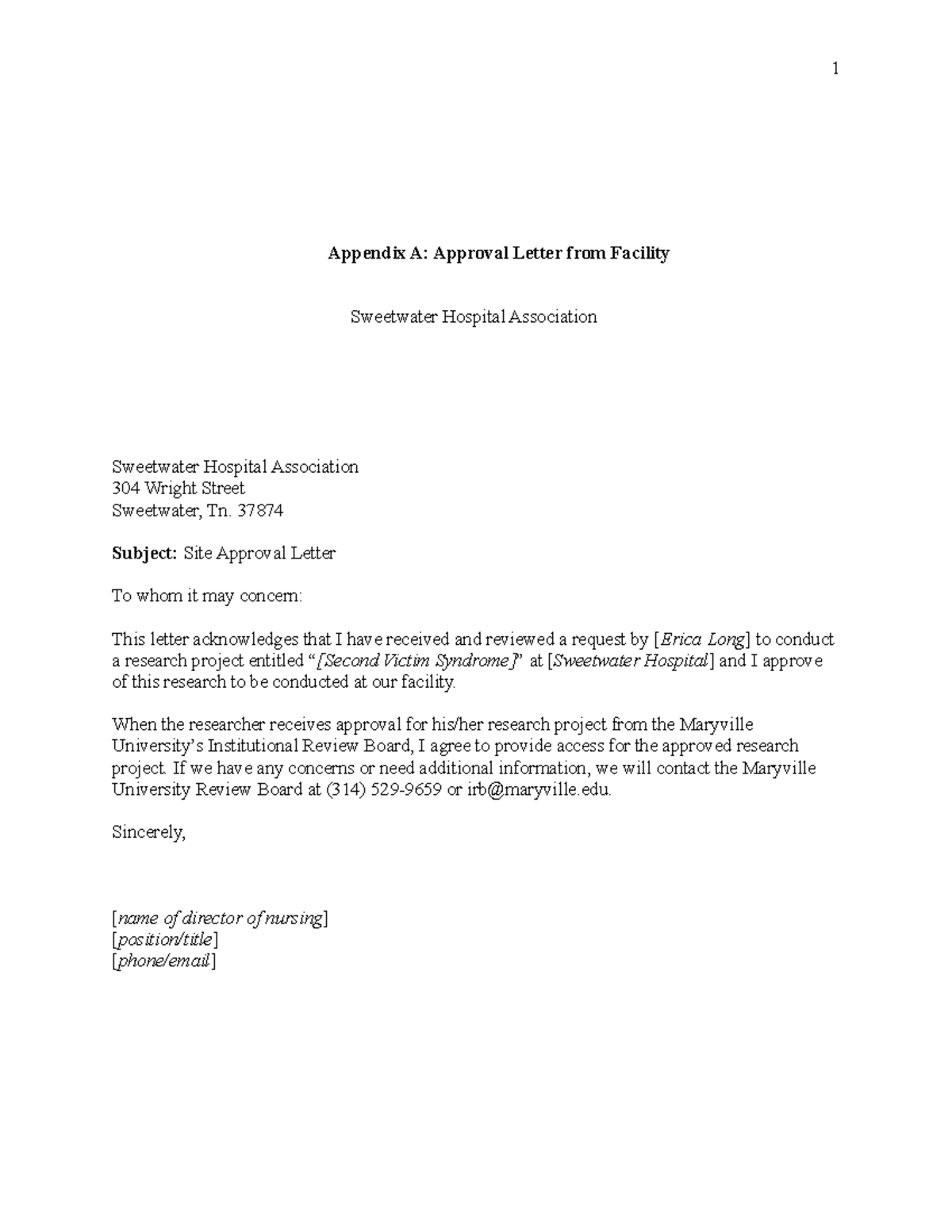 Appendices - dhdfjtj - Appendix A: Approval Letter from Facility ...