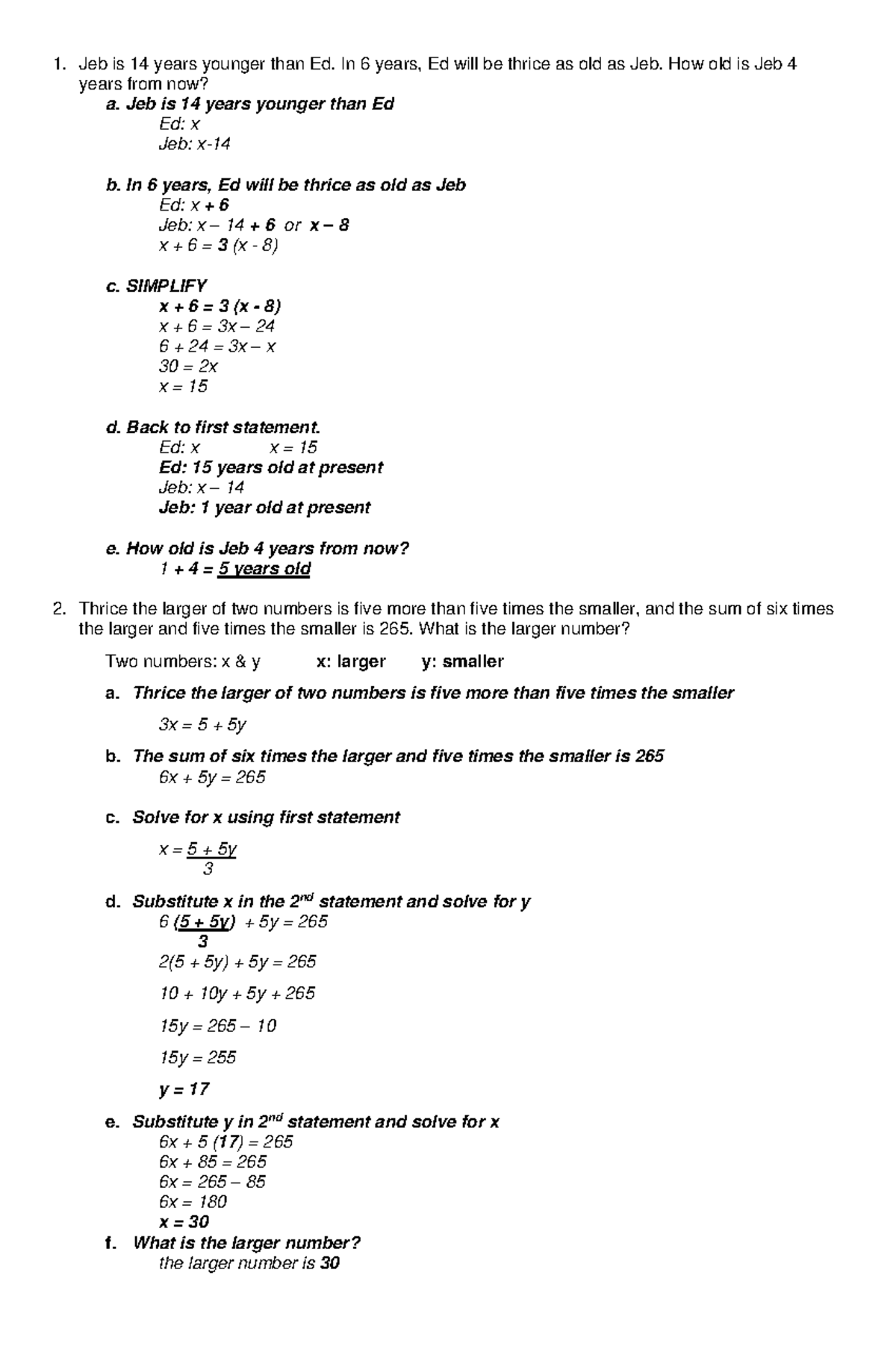 General MATH Entrance EXAM Reviewer - Jeb is 14 years younger than Ed ...