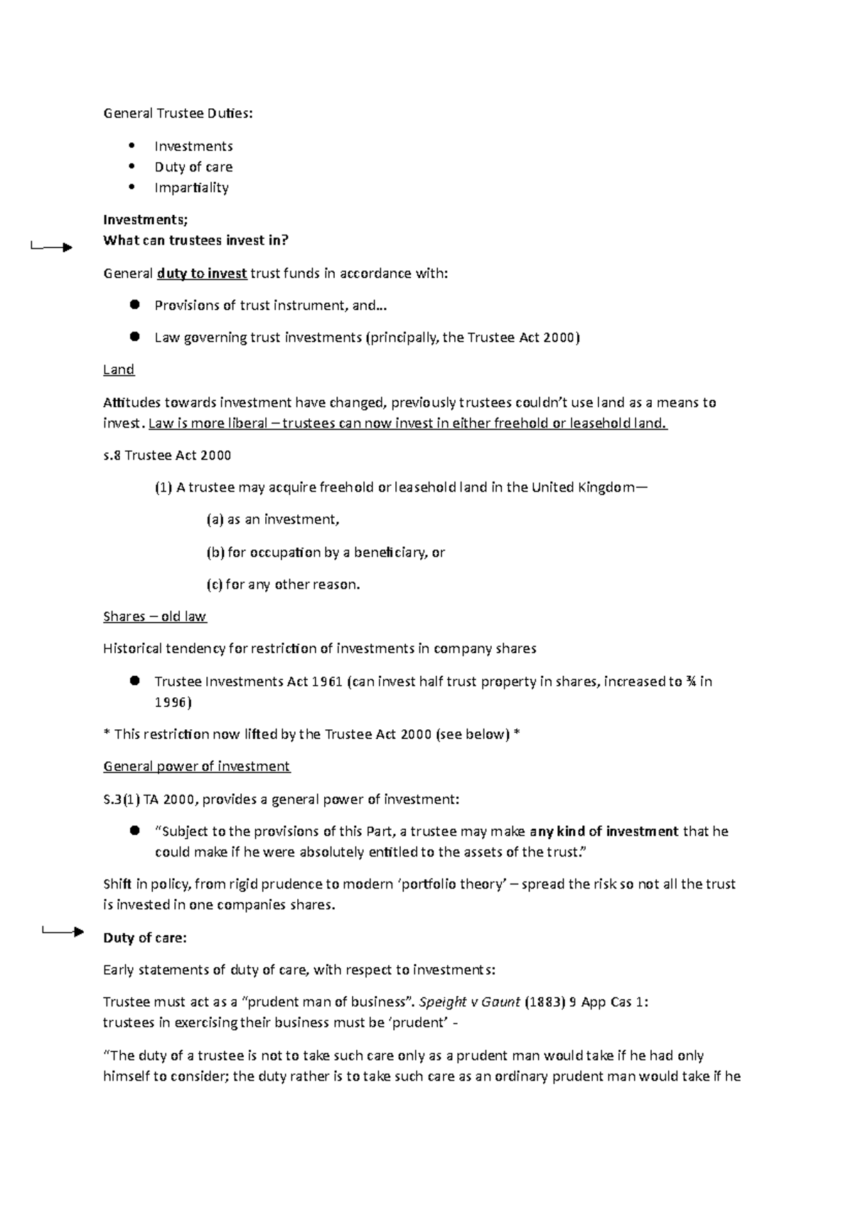 General Trustee Notes General Trustee Duties Investments Duty Of