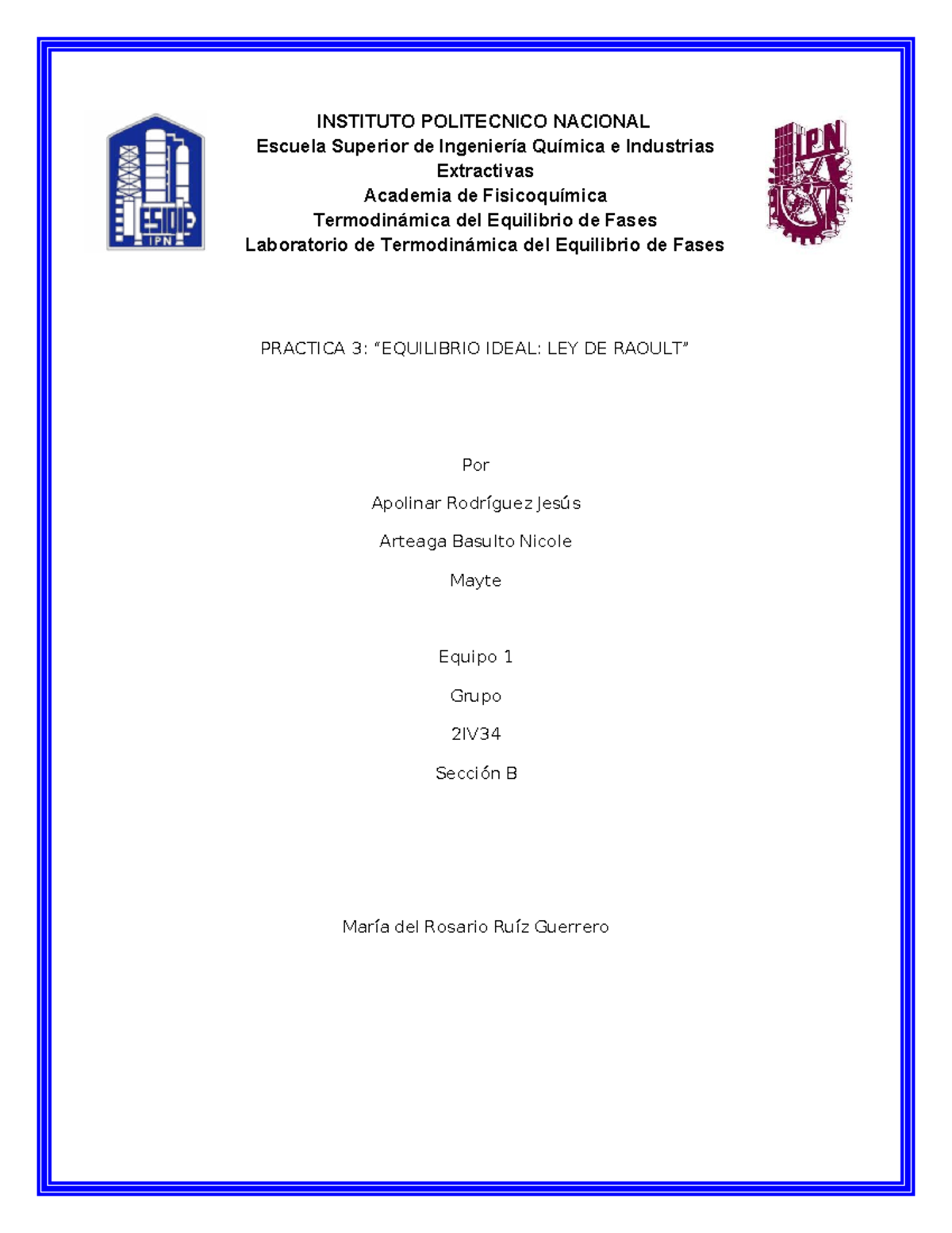 Practica 3 Ter - Escuela Superior De Ingeniería Química E Industrias 