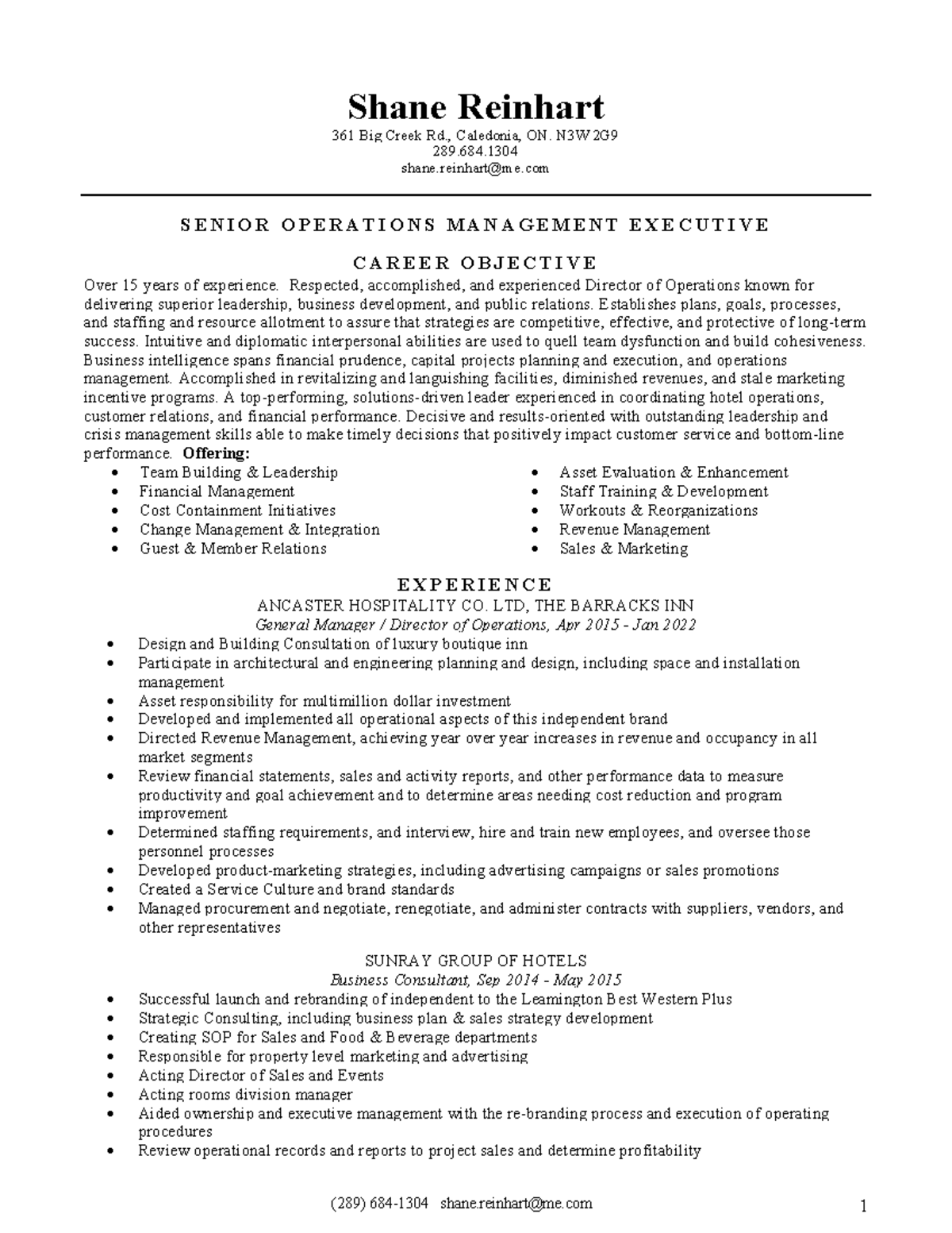 Shane Reinhart Resume 289 684 1304 - (289) 684-1304 shane@me 1 Shane ...