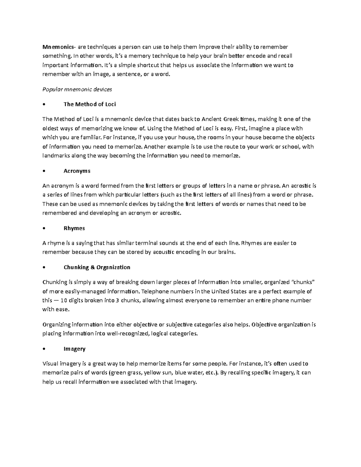 Mnemonics Lecture Notes 1 Studocu
