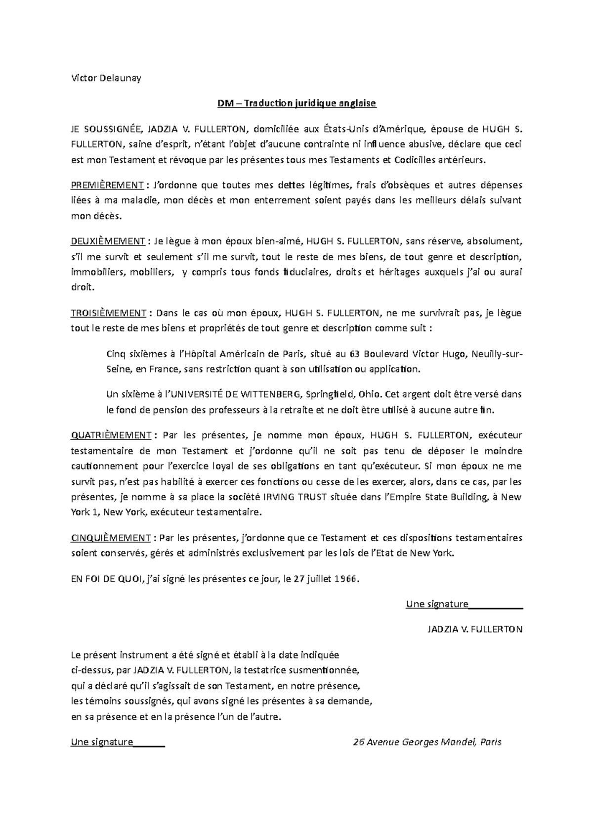 DM anglais Testament Victor Delaunay DM Traduction juridique