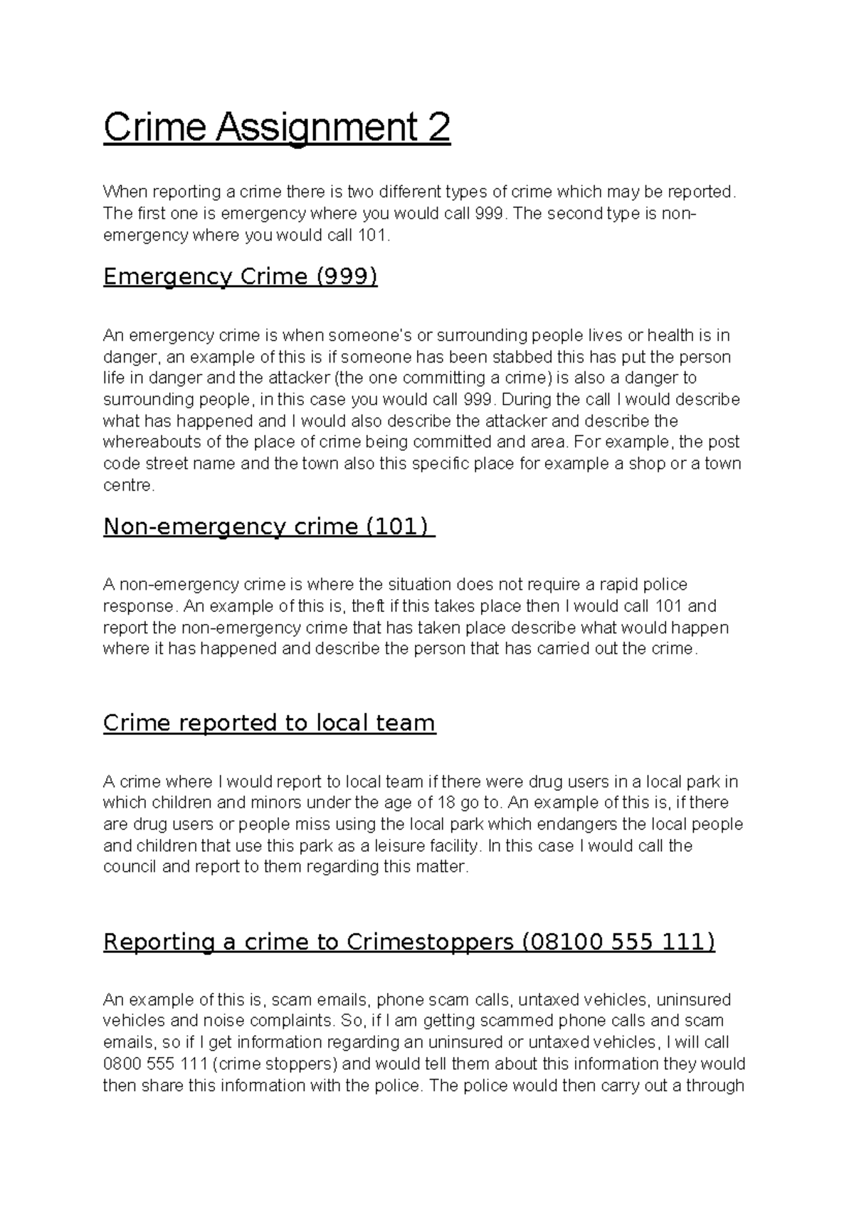 Crime Assignment 2 - yeah - Crime Assignment 2 When reporting a crime ...