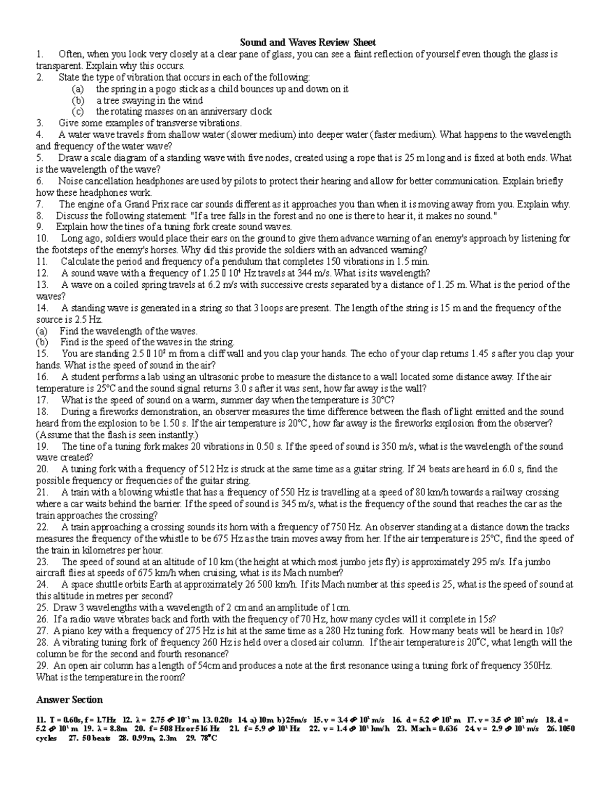 9c sounds and waves review - Sound and Waves Review Sheet Often, when ...