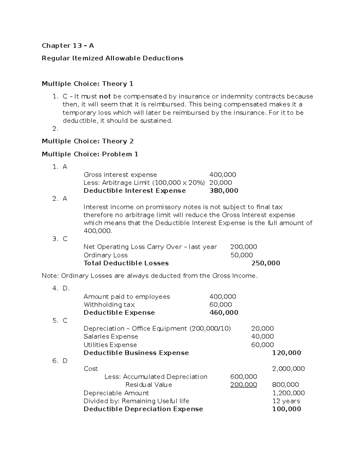 Chapter 13 A Answers - Chapter 13 – A Regular Itemized Allowable ...