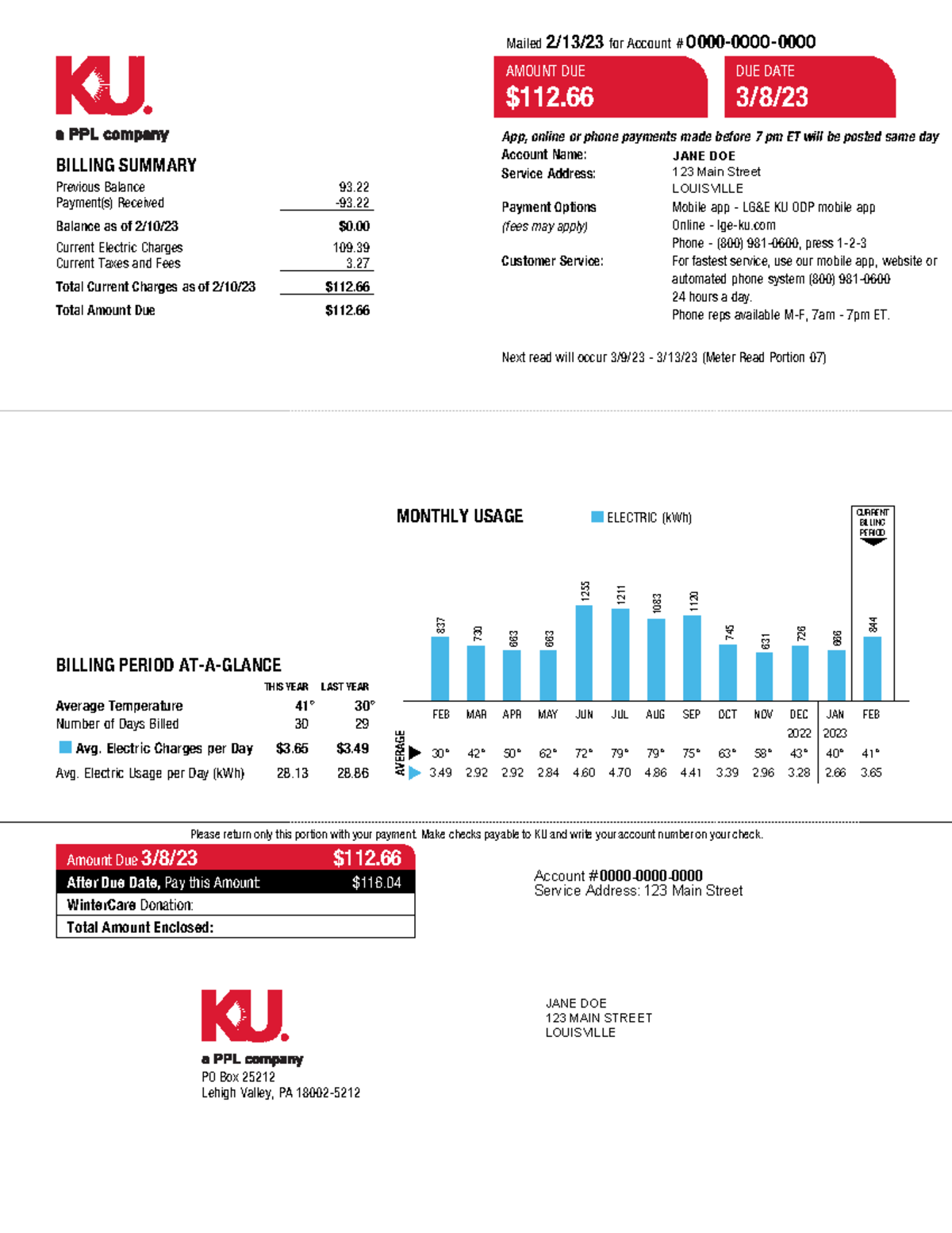 KU Electric Example Bill Feb23 - Mailed 2/13/23 for Account # 0 000-0 ...