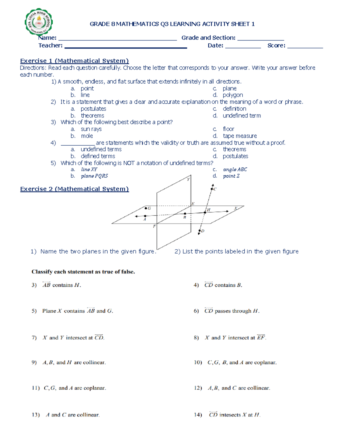 LAS-Mathematical System and Triangle Congruence-Math 8-Q3 - GRADE 8 ...