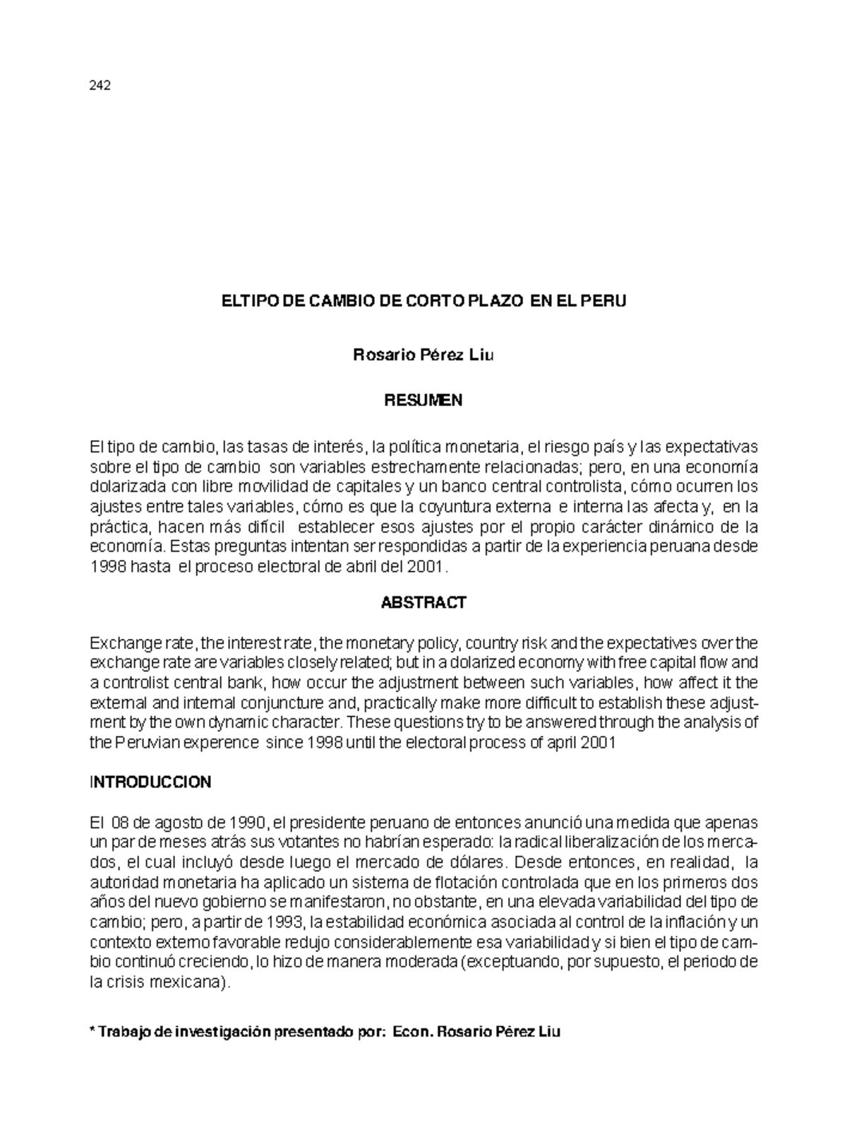2003 Perez El tipo de cambio de corto plazo en el Peru - 242 Anales ...