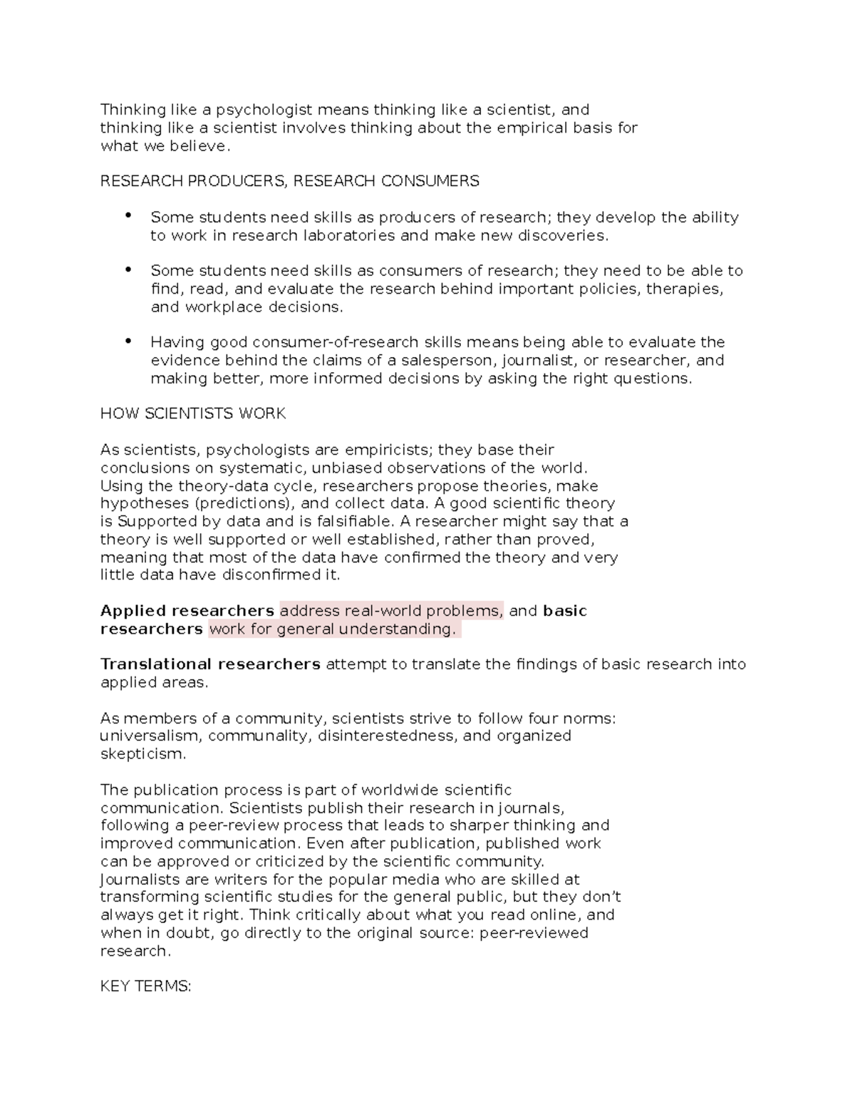 Lecture 1 RESEARCH PRODUCERS, RESEARCH CONSUMERS Thinking like a