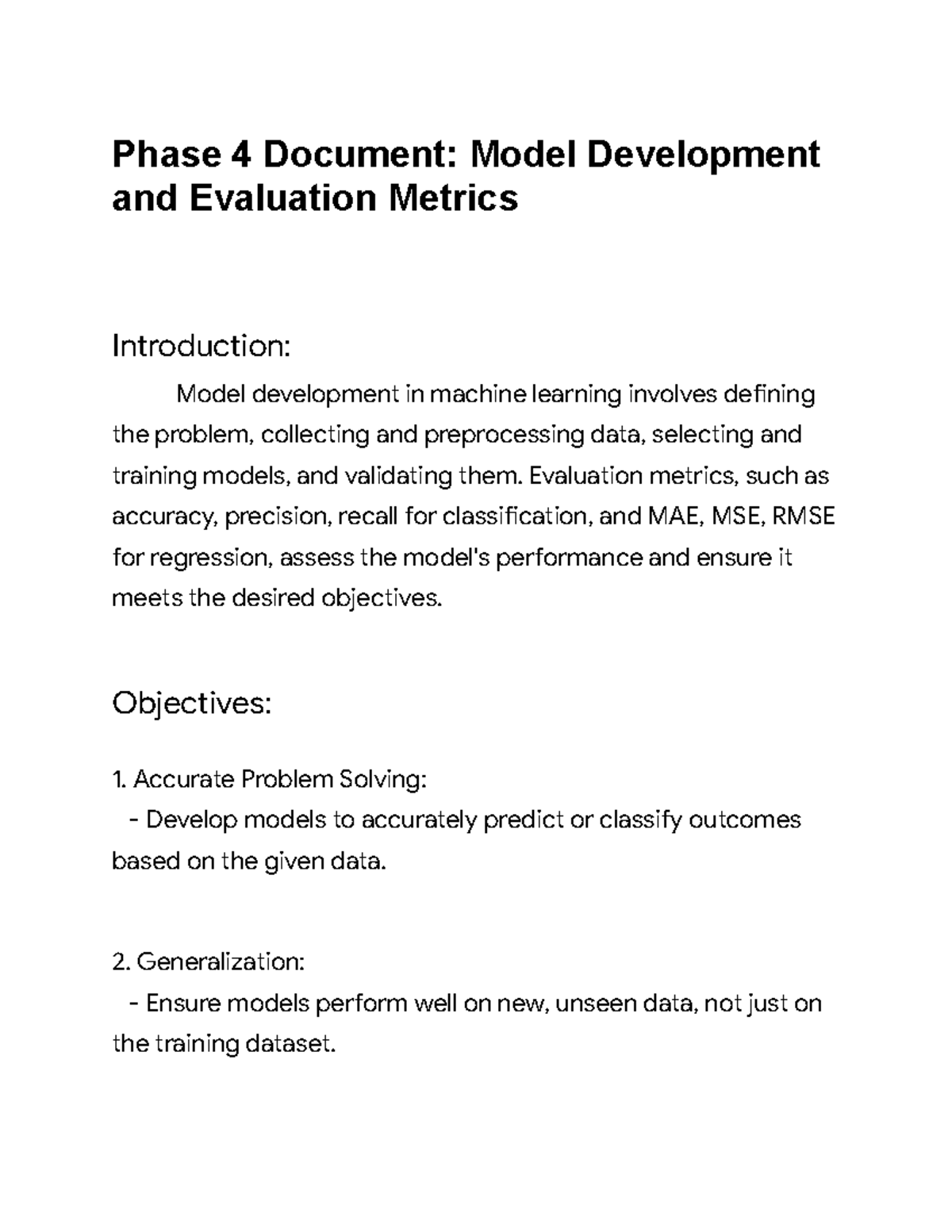 Phase 4 Document- Model Development and Evaluation Metrics - Phase 4 ...