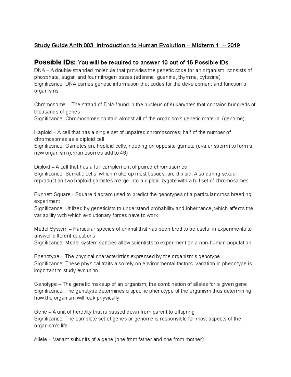 Anth 003 2019 Midterm 1 Study Guide Study Guide Anth 003