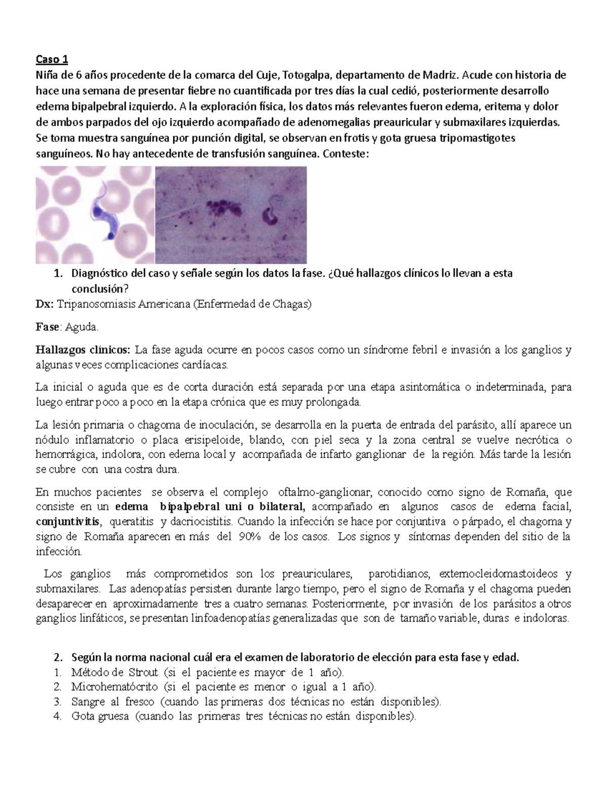Tripanosomiasis - Casos clínicos - Caso 1 Niña de 6 años procedente de ...