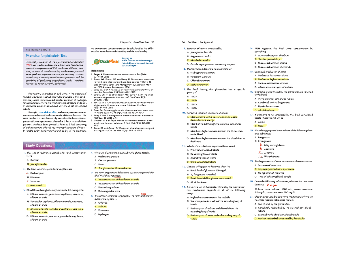 Stras Routine UA - Urinalysis - Chapter 3 | Renal Function 53 The ...