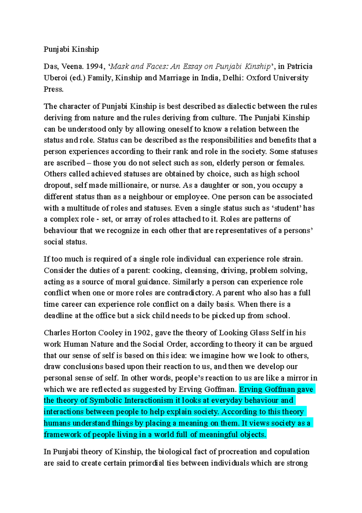 Punjabi Kinship Punjabi Kinship Das, Veena. 1994, ‘Mask and Faces An