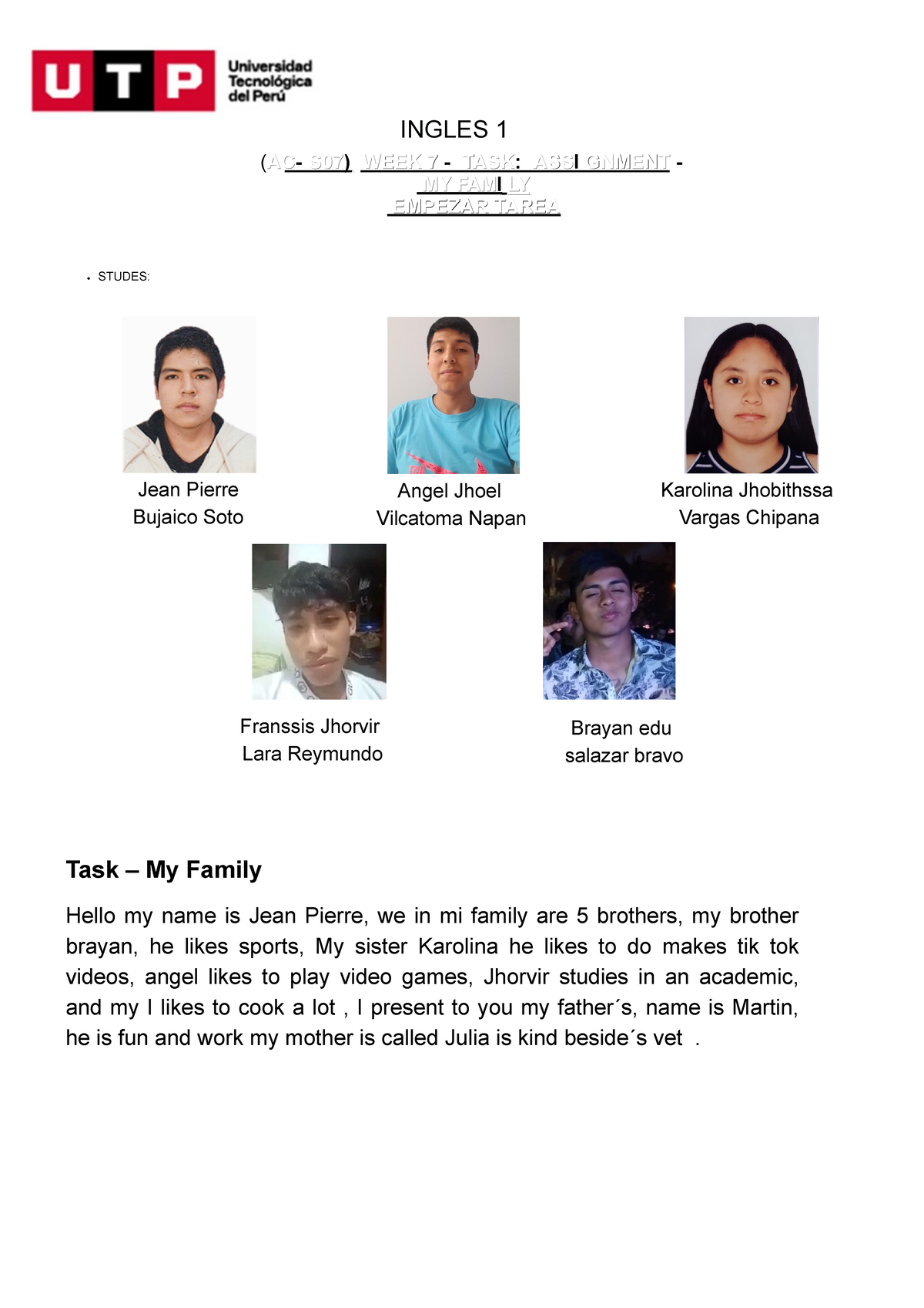 (ac s07) week 7 task assignment my family utp