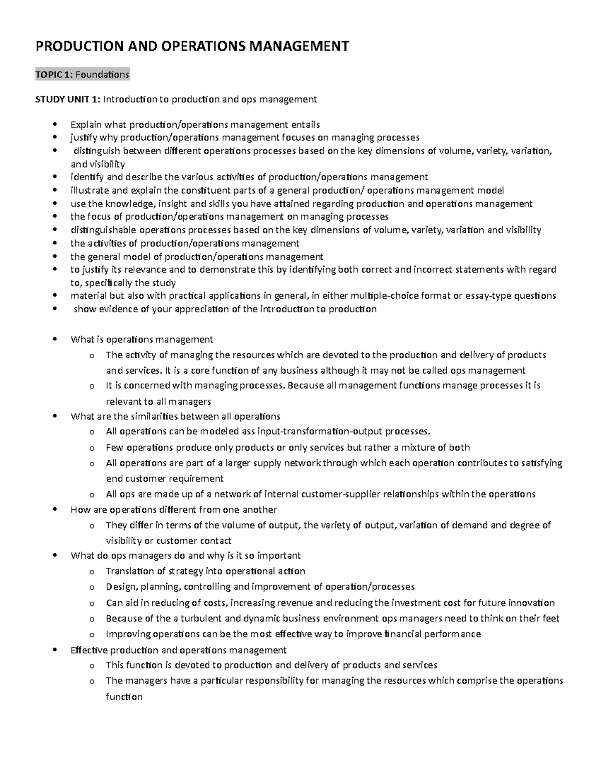 MNO2601 Productions and ops management notes - PRODUCTION AND ...